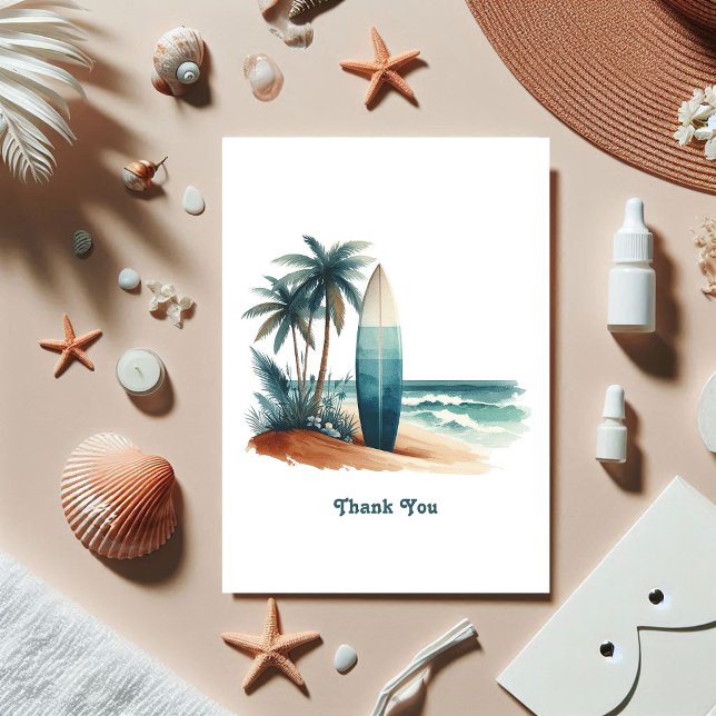Retro Beach Club Surfbräda Kust Tack Kort (Retro Beach Club Surfboard Coastal Thank You Card)