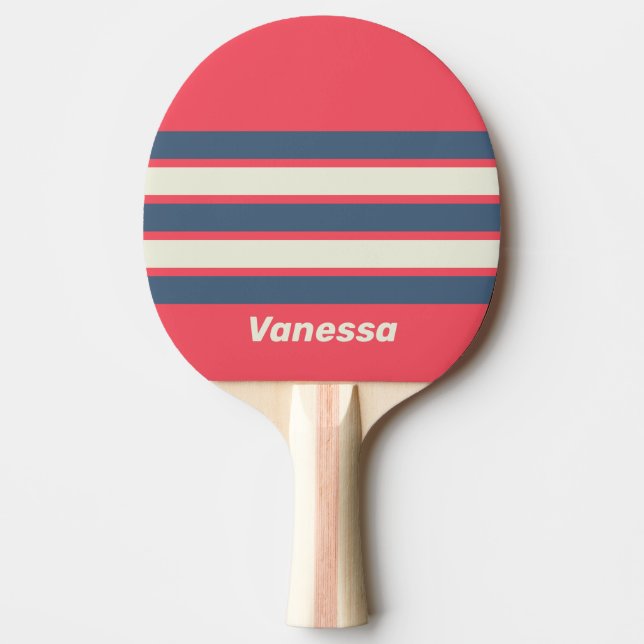 Retro Beach Club tvärs över randigt med namn Pingisracket (Framsidan)