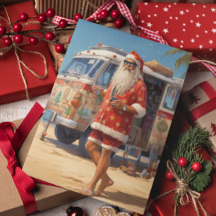 Retro Beach Coola Santa Helgkort