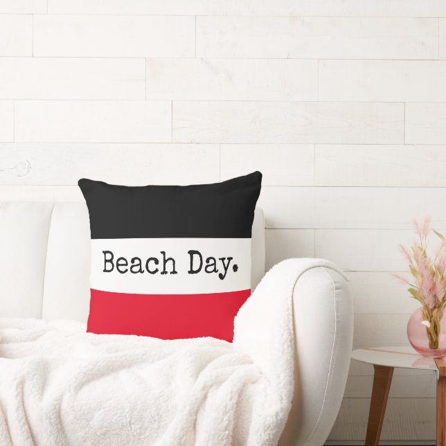 Retro BEACH DAY Black Red White Rand Kudde (Soffa)