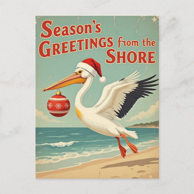 Retro Beach Din Text Julhälsningar Postkort Helg Vykort (Framsida)