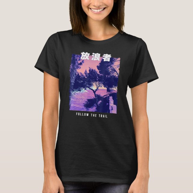 Retro Beach för Vaporwave Aesthetic Glitch 80 s T Shirt (Framsida)