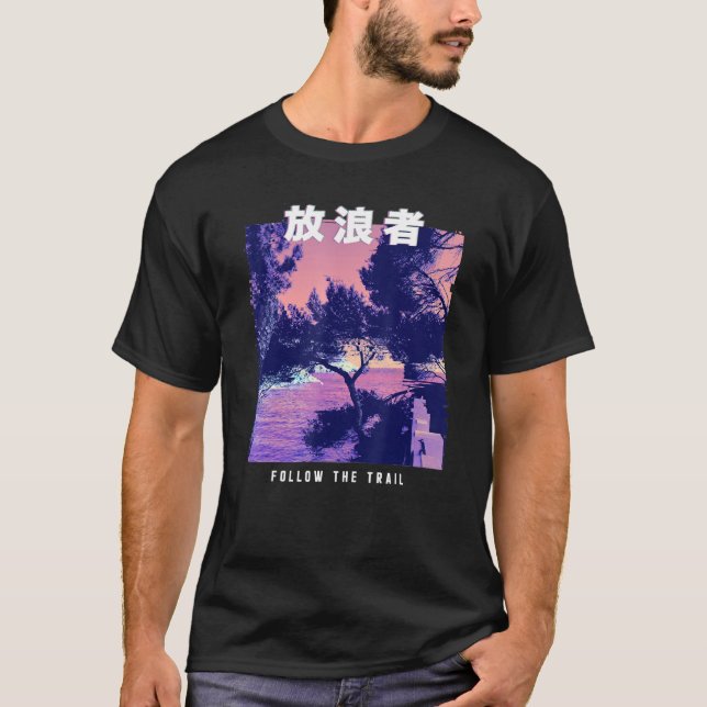 Retro Beach för Vaporwave Aesthetic Glitch 80 s T Shirt (Framsida)