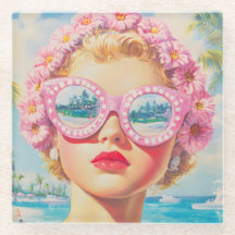 Retro Beach Girl med Blommigt Sunglasses