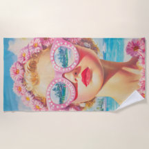 Retro Beach Girl med Blommigt Sunglasses