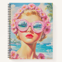 Retro Beach Girl med Blommigt Sunglasses