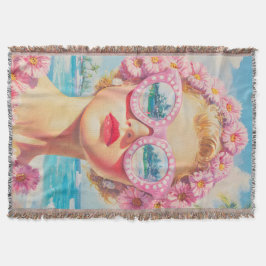 Retro Beach Girl med Blommigt Sunglasses Filt