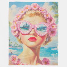 Retro Beach Girl med Blommigt Sunglasses