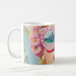 Retro Beach Girl med Blommigt Sunglasses Kaffemugg