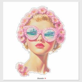 Retro Beach Girl med Blommigt Sunglasses Klistermärken