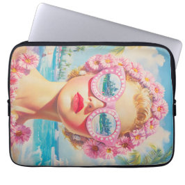 Retro Beach Girl med Blommigt Sunglasses Laptop Fodral
