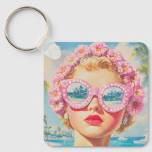 Retro Beach Girl med Blommigt Sunglasses