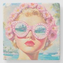 Retro Beach Girl med Blommigt Sunglasses