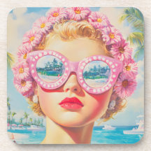 Retro Beach Girl med Blommigt Sunglasses