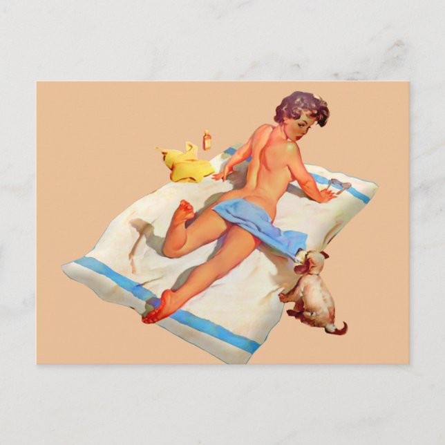 RETRO BEACH GIRL SOL BATHACARD POSTCARD VYKORT (Framsida)