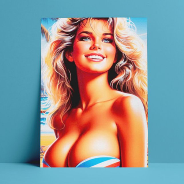 Retro Beach Girl Vykort (Skapare uppladdad)