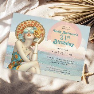 Retro Beach Glam 21:a födelsedagen Party Inbjudningar