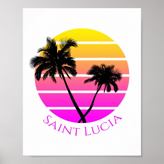 Retro Beach Handflatan Träd Saint Lucia Poster (Framsidan)