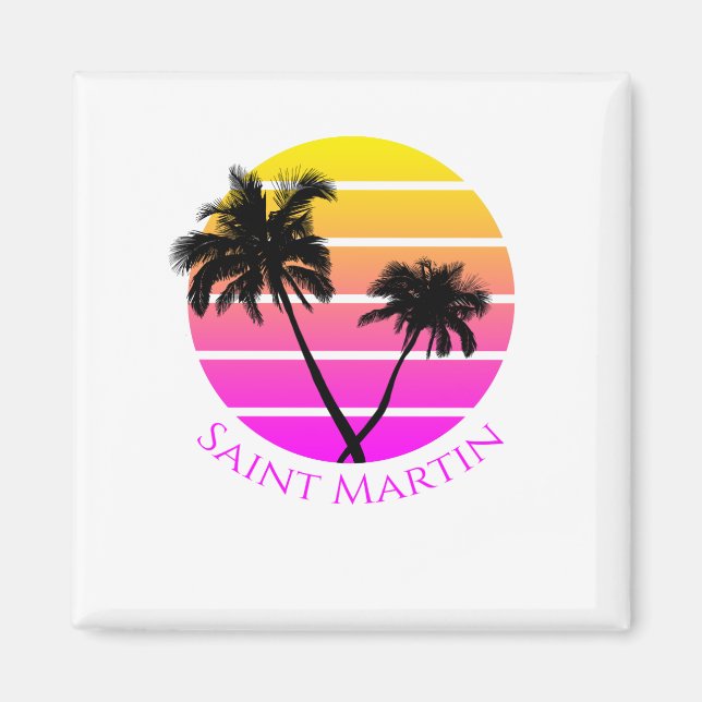 Retro Beach Handflatan Träd Saint Martin Magnet (Framsidan)