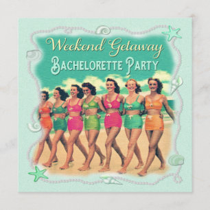 Retro Beach Helg Getaway Bachelorette Party Inbjudningar