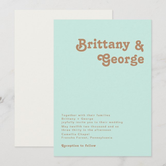 Retro Beach | Inbjudan till Aqua Wedding (Fram/baksida)