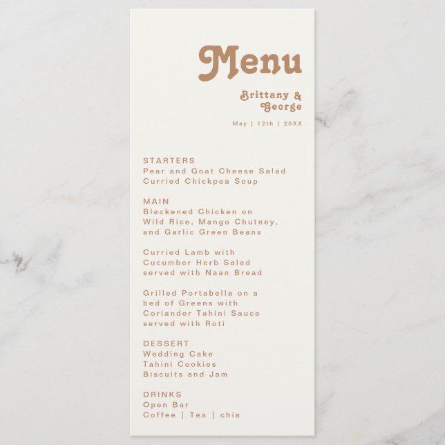Retro Beach | Ivory Bröllop Middag Menu Meny (Framsida)