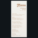 Retro Beach | Ivory Bröllop Middag Menu Meny<br><div class="desc">Den här återstranden | elfenbensmenyn bröllop är perfekt för din enkla vintage, färgstarka tropiska boho sommar bröllop. Dess unika bohemiska medelårstidssymbol ge är en klassisk minimalistisk hippie-vibe. Anta att du är tittar för en design som har en skarp, rustik kustnära färg för ditt kreativ 70:s destinationsbadbröllop. I fodral är det...</div>