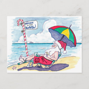 Retro Beach Jultomten jul Helg Vykort