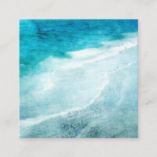 Retro Beach - Kustal Teal Blue Ocean Vattenfärg Fyrkantigt Visitkort