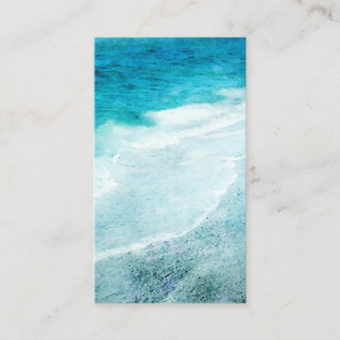 Retro Beach - Kustal Teal Blue Ocean Vattenfärg Visitkort