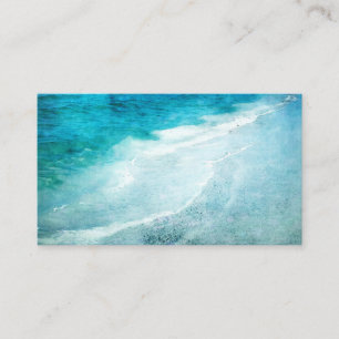 Retro Beach - Kustal Teal Blue Ocean Vattenfärg Visitkort