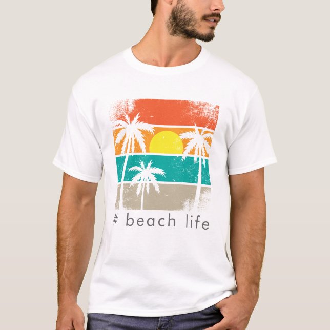 Retro Beach Life, White Silhouette T Shirt (Framsida)