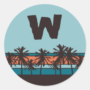 Retro Beach Monogram Stickers Runt Klistermärke