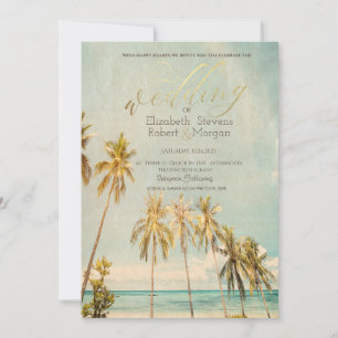 Retro Beach Palms Bröllop Inbjudningar