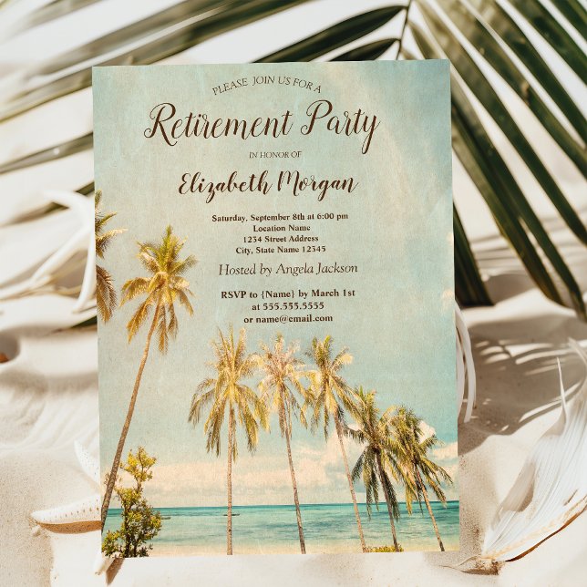 Retro Beach Palms Pensionärsfest Inbjudningar (Skapare uppladdad)