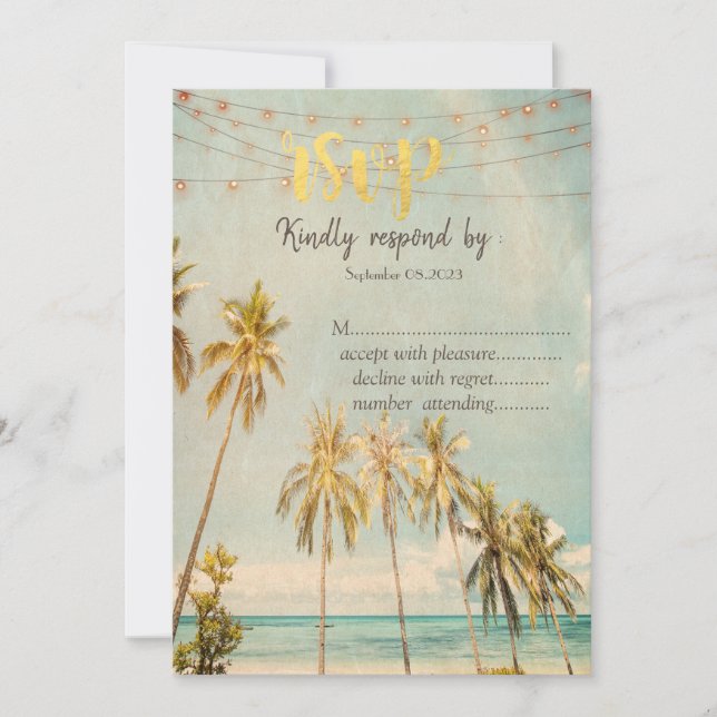 Retro Beach Palms RSVP Inbjudningar (Framsida)
