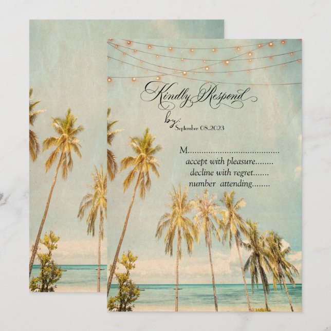 Retro Beach Palms RSVP   Inbjudningar (Fram/baksida)