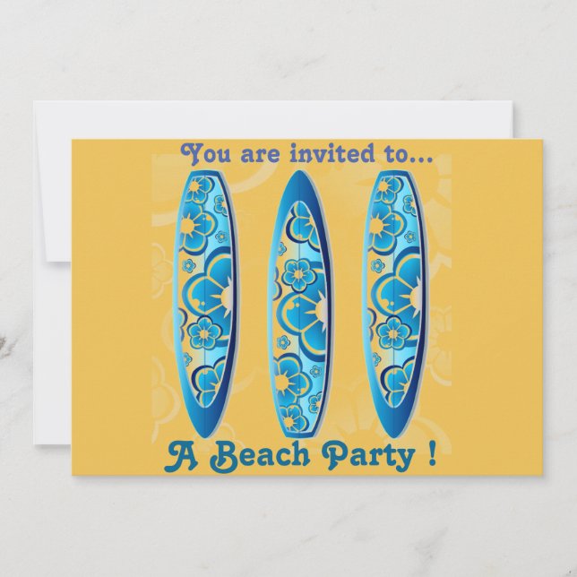 Retro Beach party blå surfingbrädor och sand Inbjudningar (Framsida)