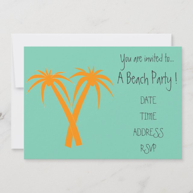 Retro Beach party orange handflatan träd Inbjudningar (Framsida)