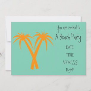 Retro Beach party orange handflatan träd Inbjudningar