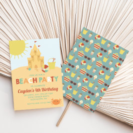 Retro Beach Party Sand castle Birthday Inbjudningar