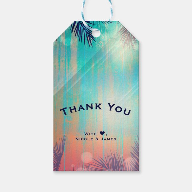 Retro BEACH PARTY Sunny Handflatan Träd Party Favo Presentetikett (Framsidan)