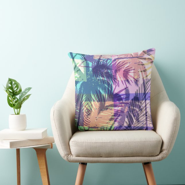 Retro Beach Pastel Handflatan Träd Tropical Kudde (Stol)