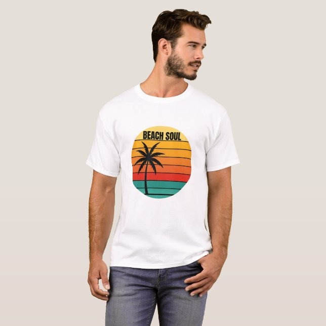 Retro Beach Soul Sunset Art T-Shirt (Hel framsida)