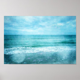 Retro Beach - Teal Blue Watercolor för kustnära ha Poster