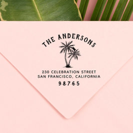 Retro Beach Typography Handflatan Träd Returadress Självfärgande Stämpel