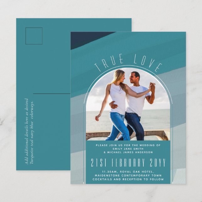 RETRO Beach Vibe Bröllop Stationery PHOTO Vykort (Fram/baksida)