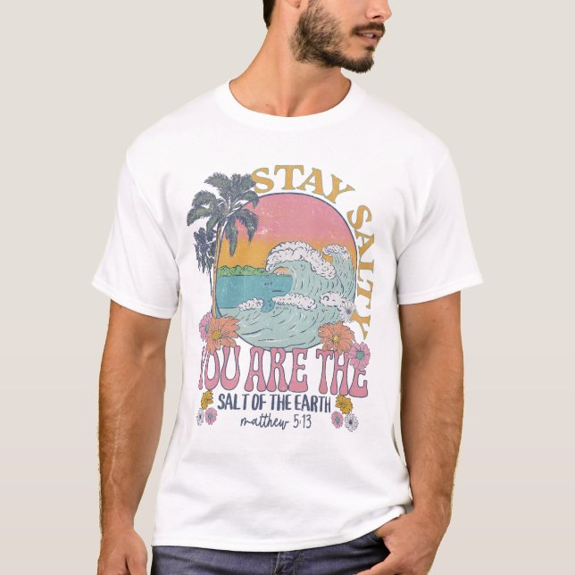 Retro Beach Wave, håll Salty Quote, Christian Tee (Framsida)