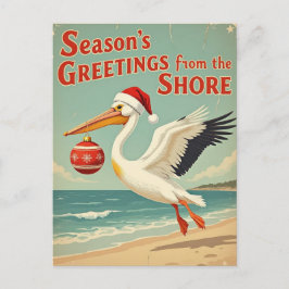 Retro Beach Your Text Season’s Greetings Postcard Helg Vykort