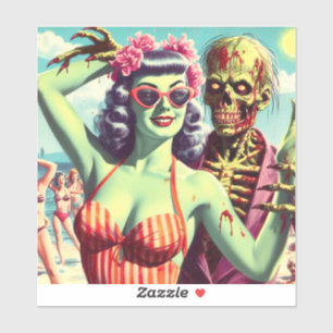 Retro Beach Zombie Pin-Up Klistermärken